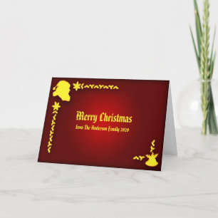 Change ALL Text Red Yellow Merry Christmas + year Holiday Card