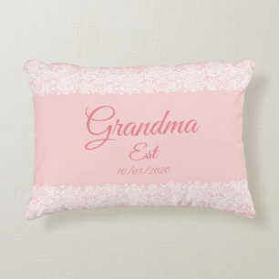 Change Any Text Grandma est Grandmother Baby Pink Decorative Cushion