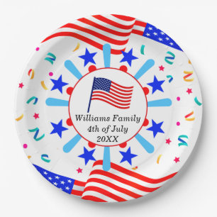 Change Any Text USA Flag Independence Day July 4th Paper Plate