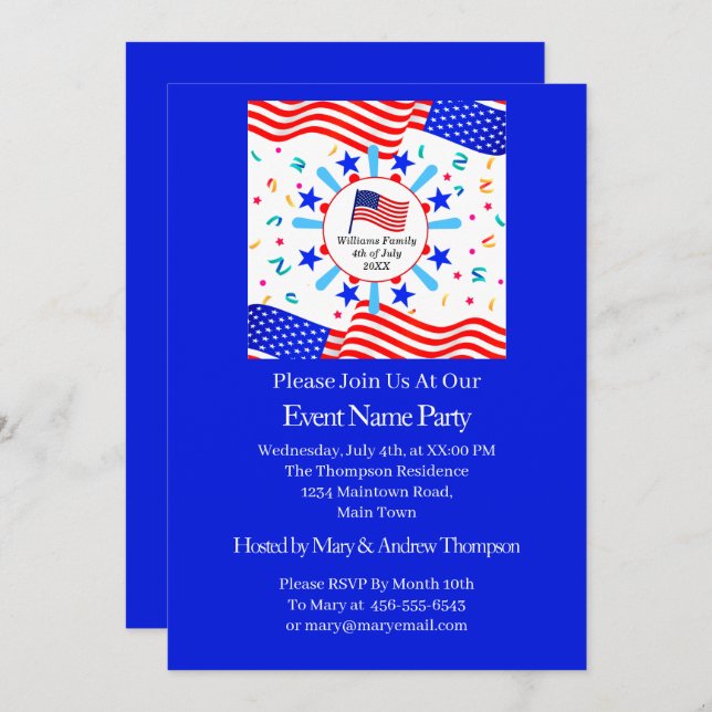 Change Any Text USA Flag Independence Day National Invitation (Front/Back)