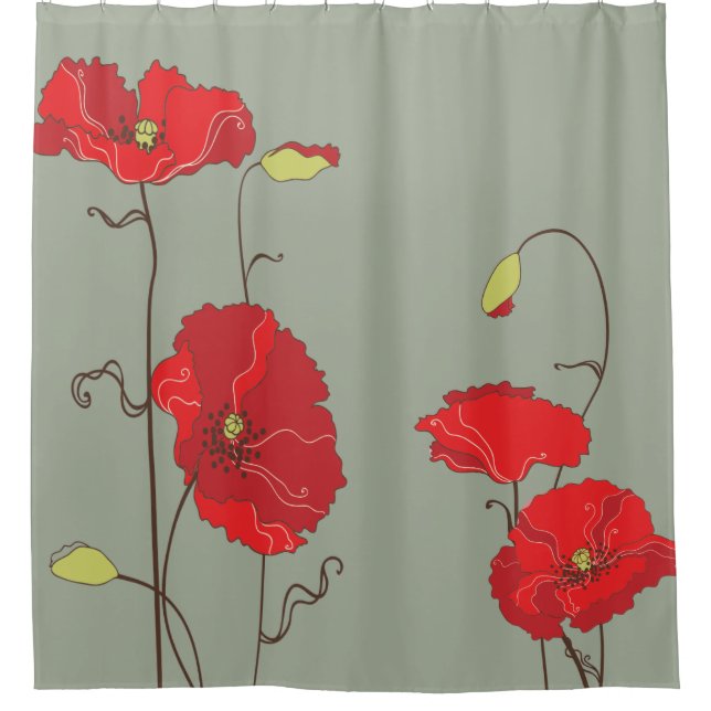 CHANGE BACKGROUND COLOR  Red Poppies Shower Curtain (Front)