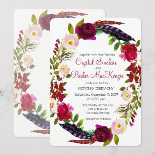 CHANGE COLOR - Burgundy Floral Wedding Invitation