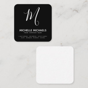 CHANGE COLOR Minimal Monogram Script Black & White Square Business Card