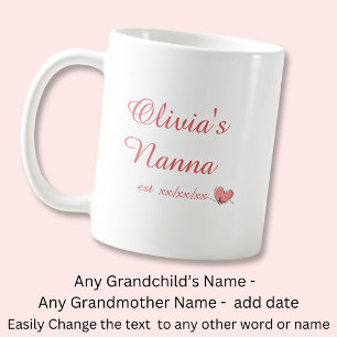 Change Grandchild Name, Nanna Name Est Heart Coffee Mug