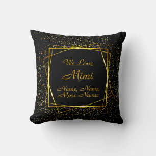 Change Grandma Mimi Name Add Kids Names Black Gold Cushion