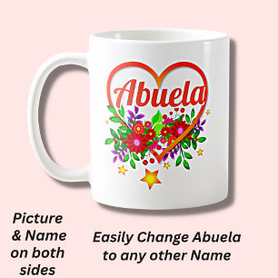 Change Grandmother Name -  Abuela Heart & Flowers  Coffee Mug