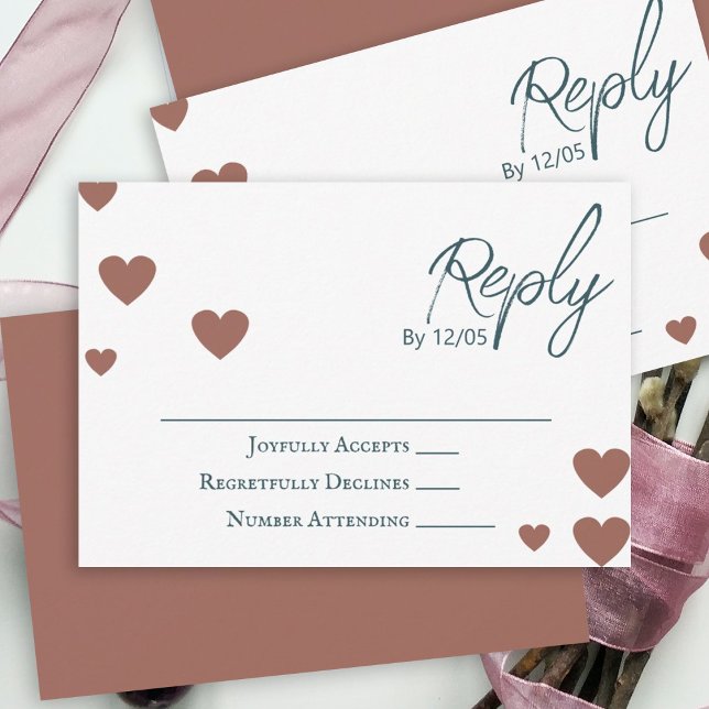 Change Heart Colours, Terracotta, Teal Wedding RSV Advice Card (terracotta teal green calligraphy elegant script wedding rsvp cards reply response hearts)