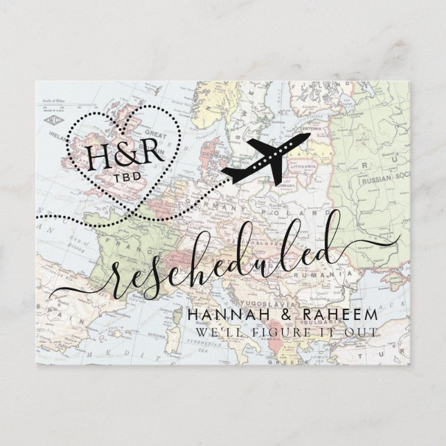 Change in Plans Postponed Destination Wedding Announcement Postcard (Front)