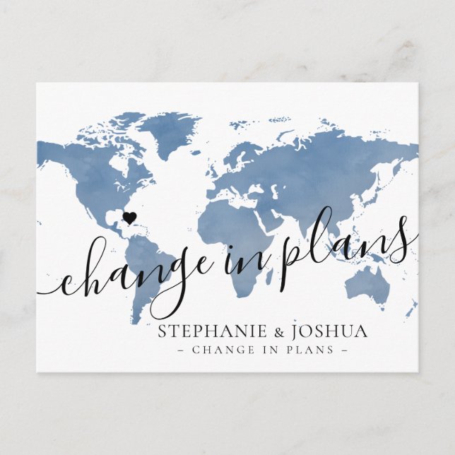Change in Plans Postponed Destination Wedding Blue Postcard (Front)