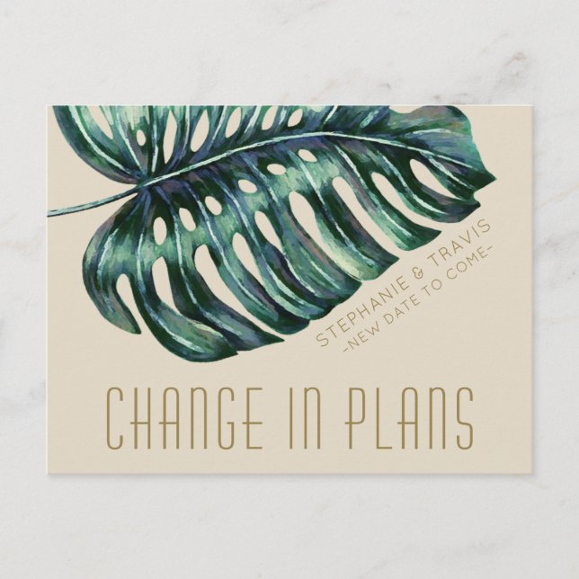 Change in Plans Tropical Wedding Postponement Postcard (Front)