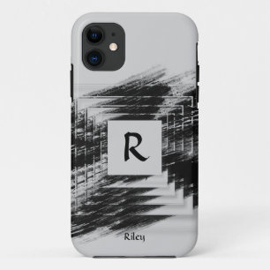 Change Initial, Add (delete) Name, Black Brush  iPhone 11 Case