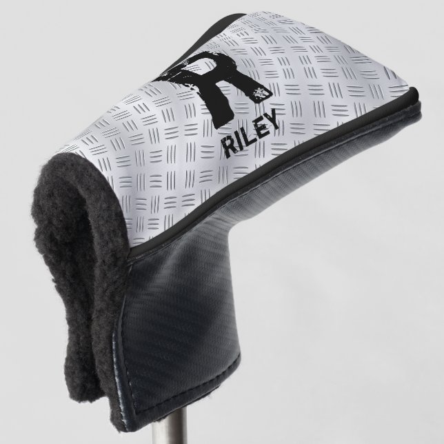 Change Initial, Add (delete) Name, Chequered plate Golf Head Cover (3/4 Front)