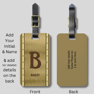 Change Initial, Add (delete) Name, Metal Brown Luggage Tag