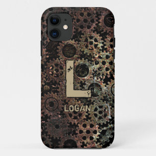 Change Initial, Add (delete) Name, Rusty Gears iPhone 11 Case