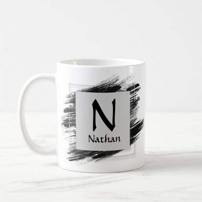 Change Initial Add Name Black Brush - M N O P Q Coffee Mug (Left)