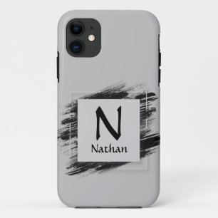 Change Initial Add Name Black Brush Square iPhone 11 Case