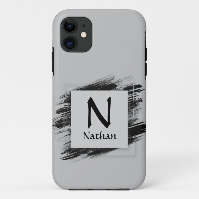 Change Initial Add Name Black Brush Square Case-Mate iPhone Case (Back)