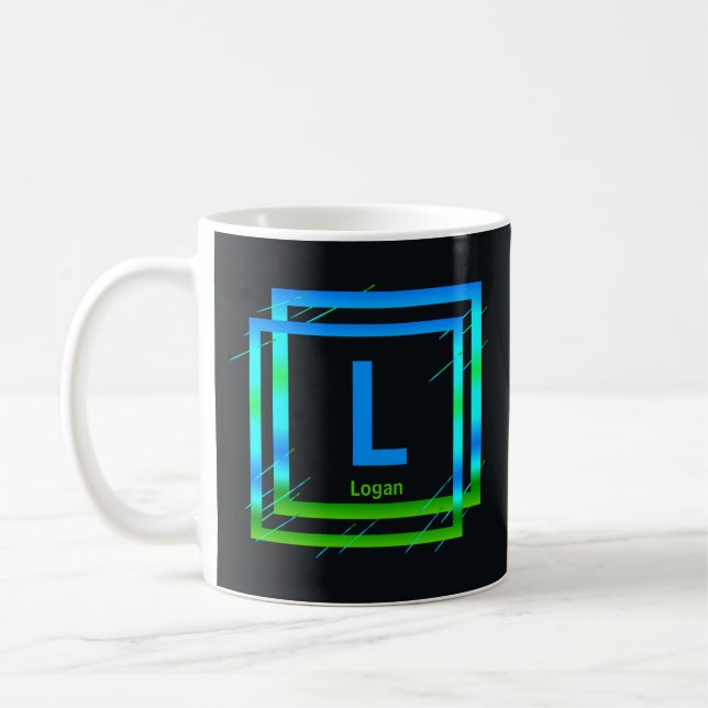 Change Initial Add Name Blue Green Squares I J K L Coffee Mug (Left)