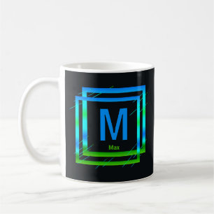 Change Initial Add Name Blue Green Squares M N O P Coffee Mug