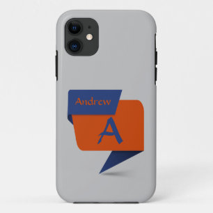 Change Initial Add Name Blue Orange Squares Banner iPhone 11 Case