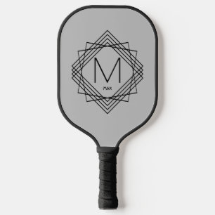 Change Initial, Add Name Classic Black Geometric   Pickleball Paddle