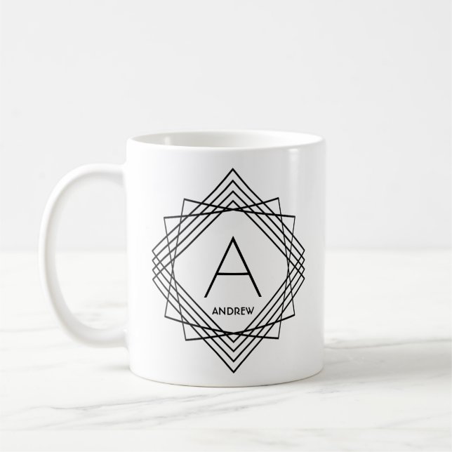 Change Initial Add Name Classic Geometric A B C D Coffee Mug (Left)