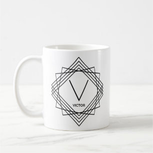 Change Initial Add Name Classic Geometric U V W  Coffee Mug