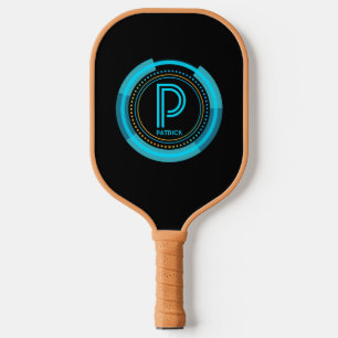 Change Initial, Add Name Futuristic Blue Tech  Pickleball Paddle