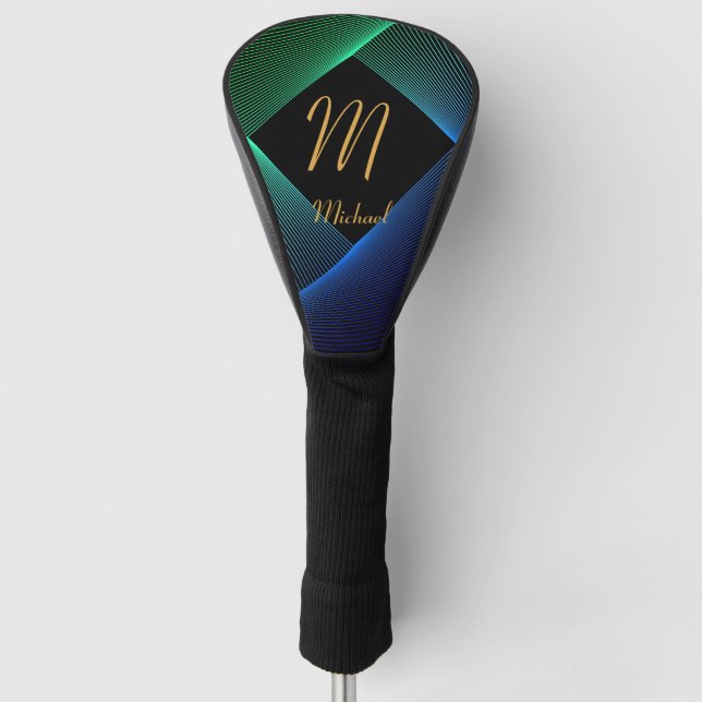 Change Initial Add Name Geometric Green Blue Swirl Golf Head Cover (Front)