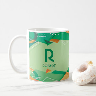 Change Initial Add Name Geometric Green Q R S T U  Coffee Mug