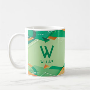 Change Initial Add Name Geometric Green V W X Y Z Coffee Mug