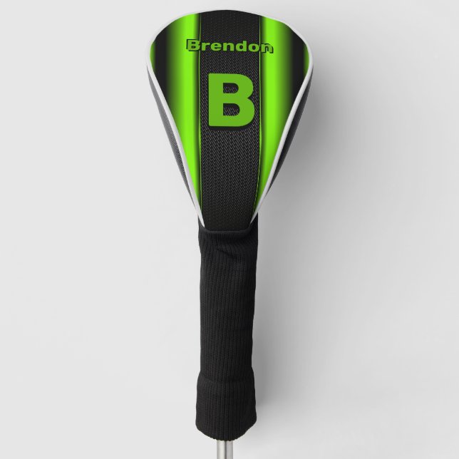 Change Initial Add Name Green & Black Stripes    G Golf Head Cover (Front)