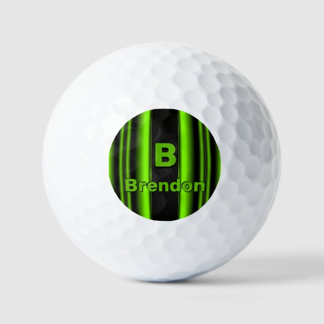 Change Initial Add Name Green & Black Stripes      Golf Balls (Front)