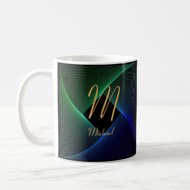 Change Initial Add Name Green Blue Swirl L M N O P Coffee Mug (Left)