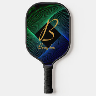 Change Initial, Add Name Green Blue Swirl          Pickleball Paddle