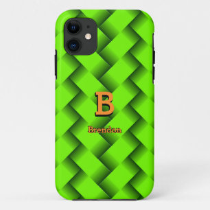 Change Initial Add Name Green Metallic Strip Weave iPhone 11 Case