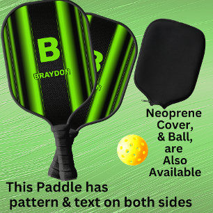 Change Initial Add Name Green Stripes on Black Pickleball Paddle