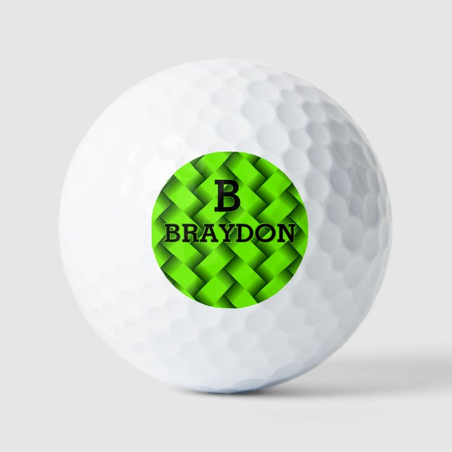 Change Initial Add Name Green Woven Metal Texture  Golf Balls (Front)