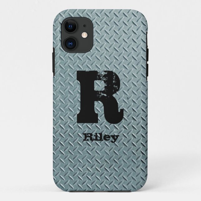 Change Initial Add Name Grey Steel Chequered Plate Case-Mate iPhone Case (Back)