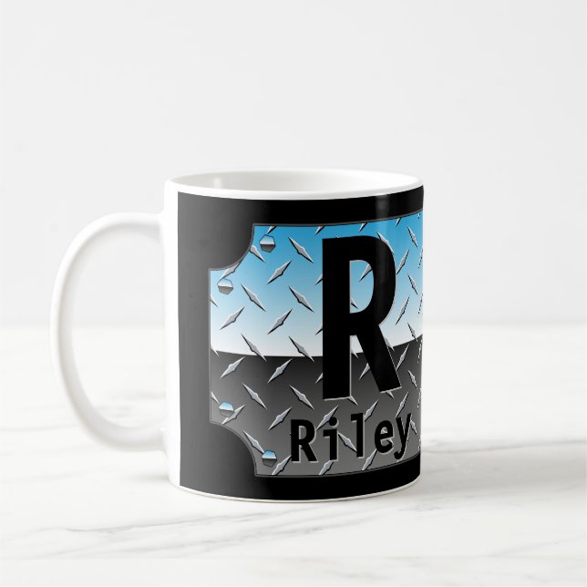Change Initial Add Name O P Q R S T  Blue Chrome, Coffee Mug (Left)