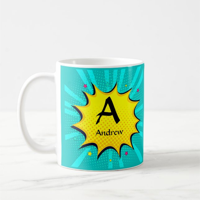 Change Initial Add Name, Pop Art - A B C D E F  Coffee Mug (Left)