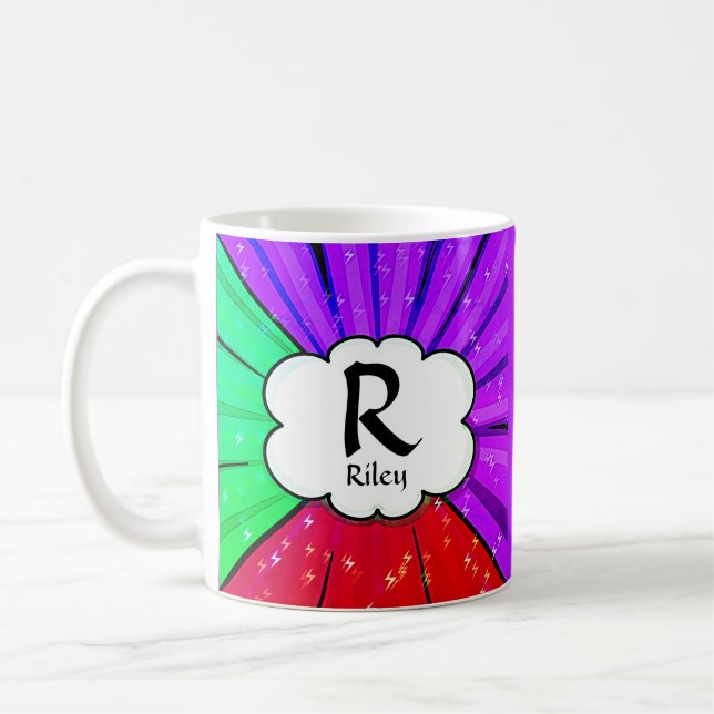 Change Initial Add Name, Pop Art Cloud - R S T U V Coffee Mug (Left)