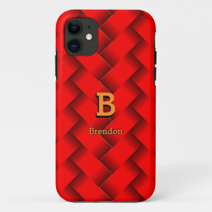 Change Initial Add Name Red Metallic Strips Weave  iPhone 11 Case