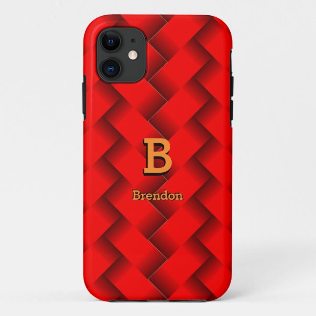 Change Initial Add Name Red Metallic Strips Weave  Case-Mate iPhone Case (Back)