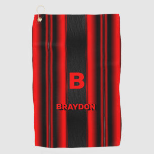 Change Initial Add Name Red on Black Stripes Golf Towel