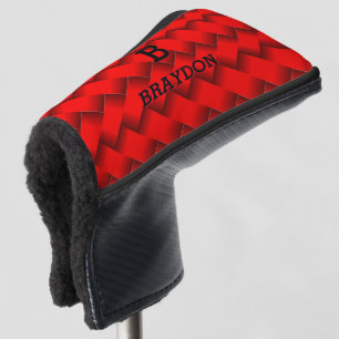 Change Initial Add Name Red Woven Metal Texture    Golf Head Cover