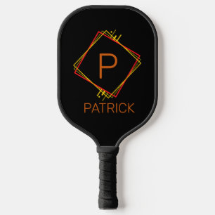 Change Initial, Add Name Red Yellow Squares Black  Pickleball Paddle