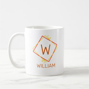 Change Initial Add Name Red Yellow Squares U V W  Coffee Mug