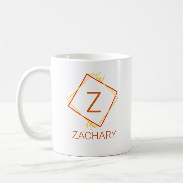Change Initial Add Name Red Yellow Squares X Y Z Coffee Mug (Left)