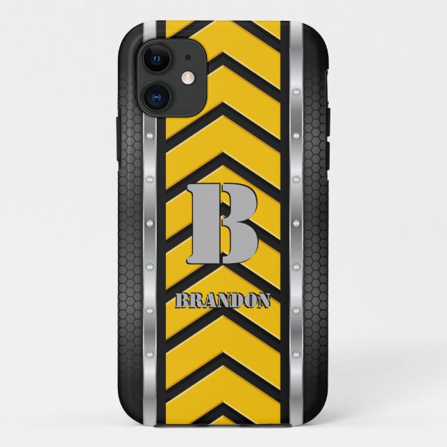 Change Initial Add Name Safety Yellow Black Silver Case-Mate iPhone Case (Back)